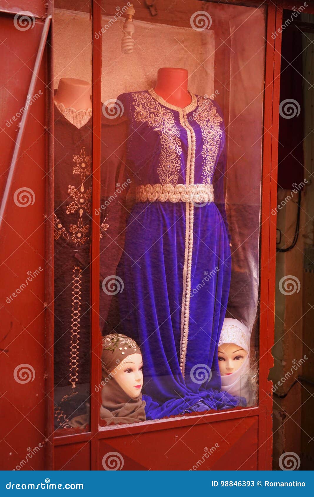 Colorful Display of Moroccan Clothes and Mannequins in Marrakesh