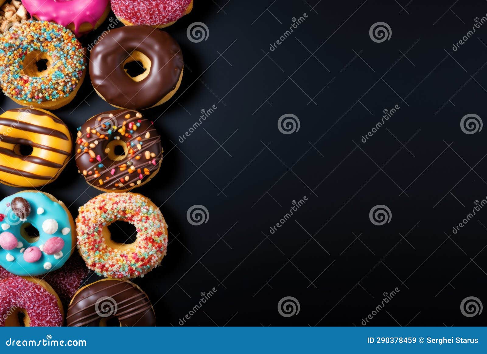 Colorful Donuts on Black Background, AI Stock Image Image of closeup