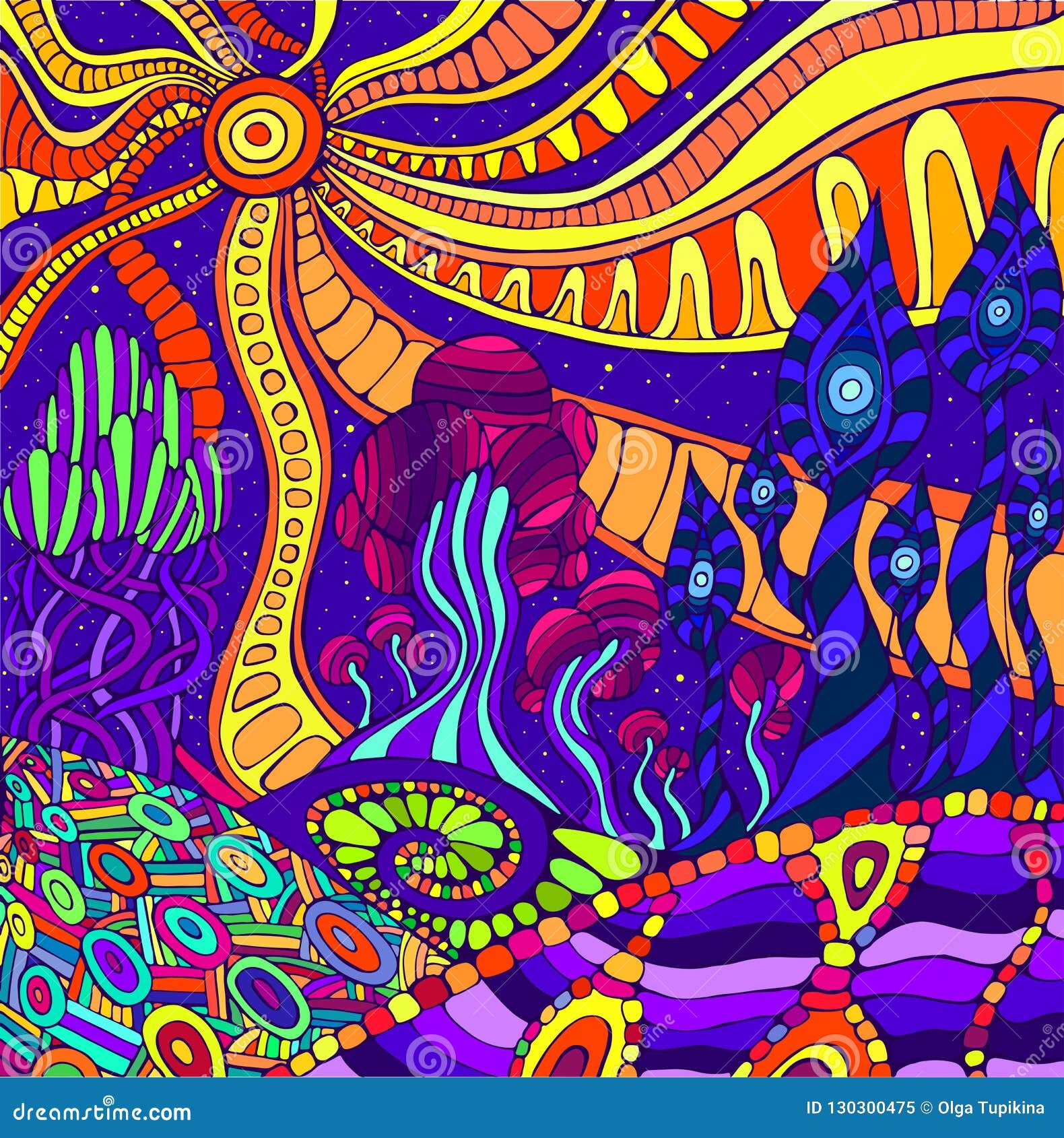 Colorful Doodle Surreal Landscape. Fantastic Psychedelic Graphic Stock ...