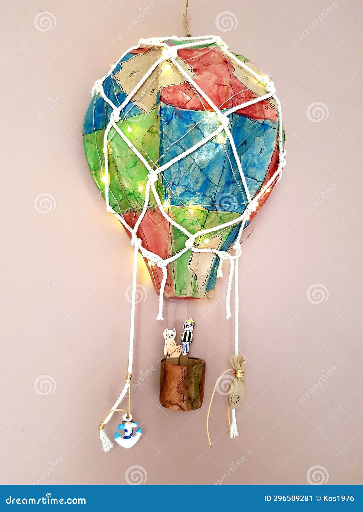 Colorful Balloon Hanging on a String. Colorful Handmade. Stock