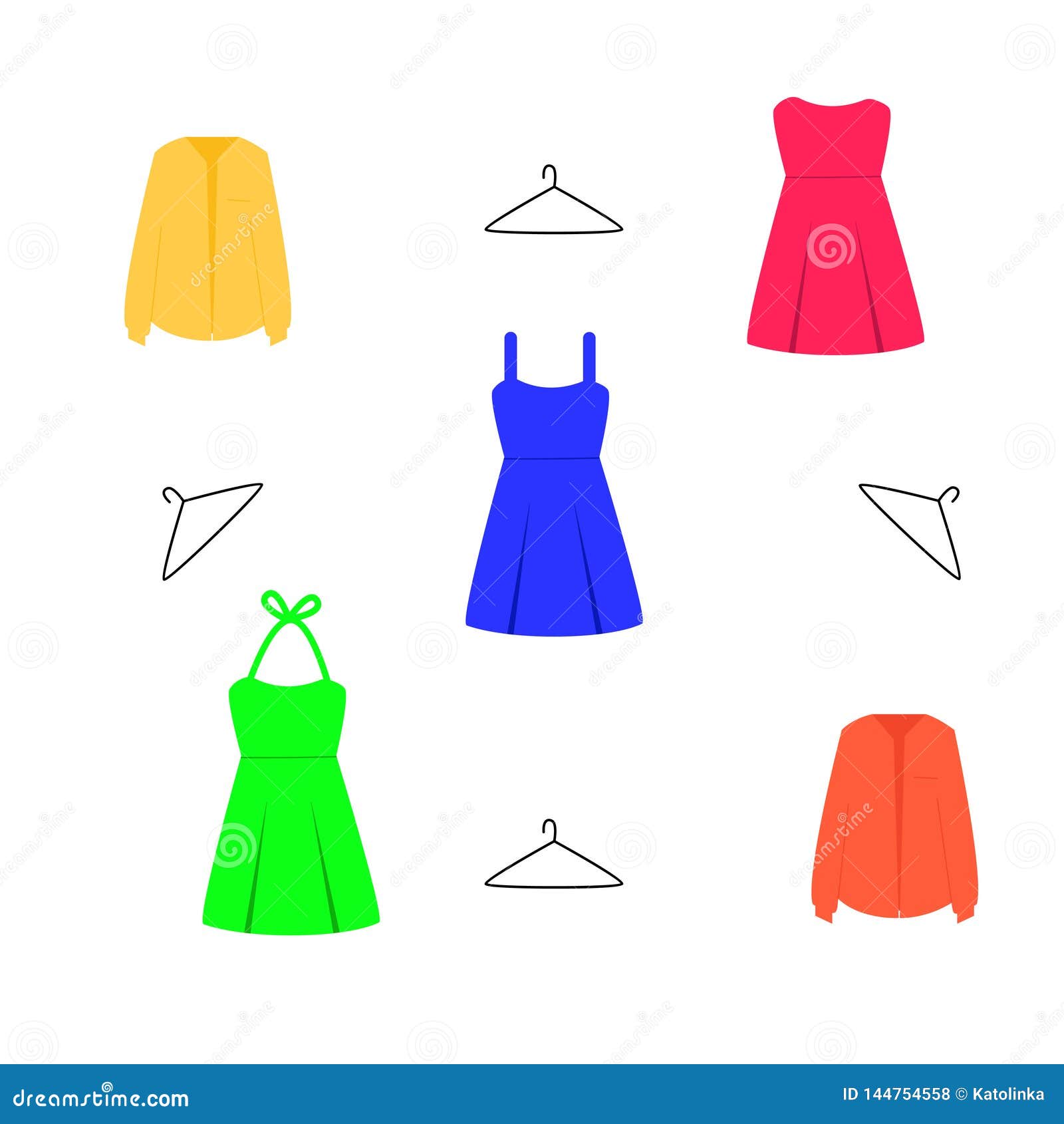 Colorful Dresses, Shirt, Clothes for Women, Clothes Hangers. Wardrobe ...