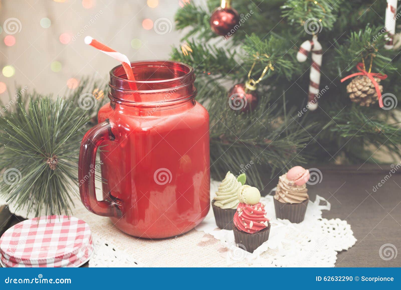 Colorful Drinking Jar Under Christmas Tree Stock Photo Image of milk