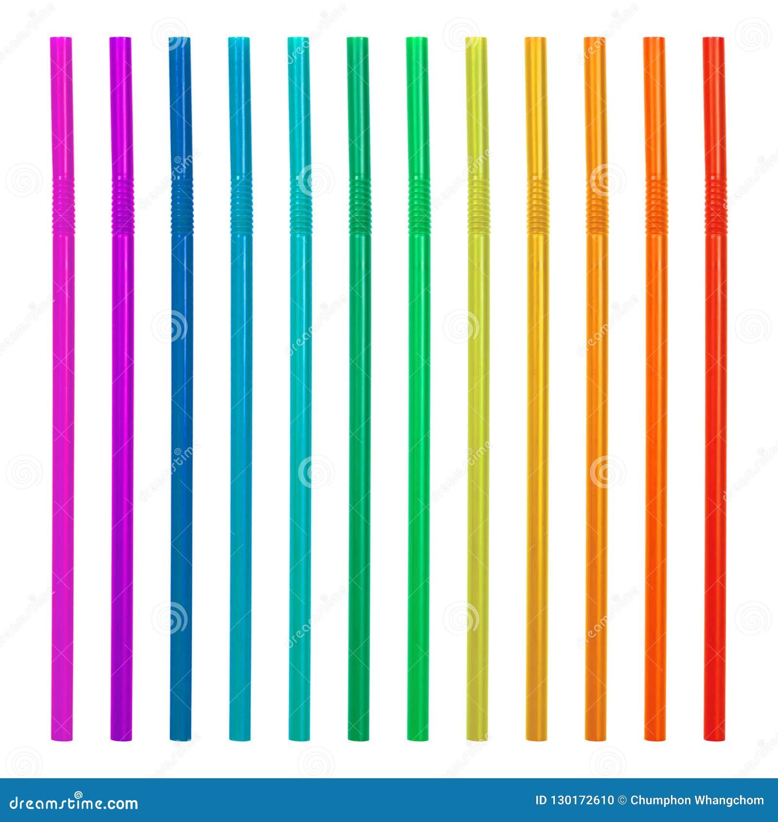 Colorful Drinking Straws Isolated on White Background. Plastic Straws