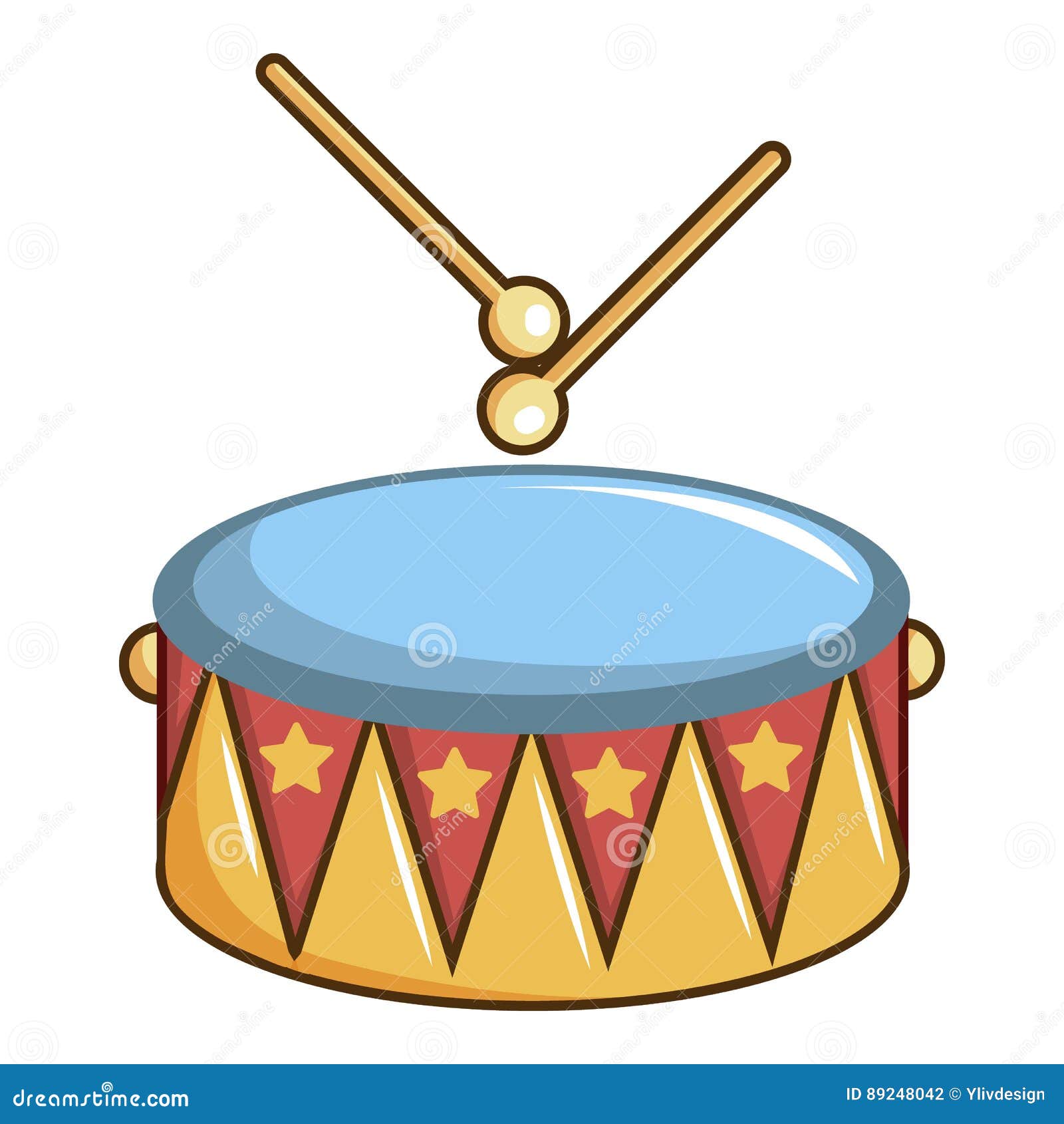 Colorful Drum and Drumsticks Icon, Cartoon Style Stock Vector