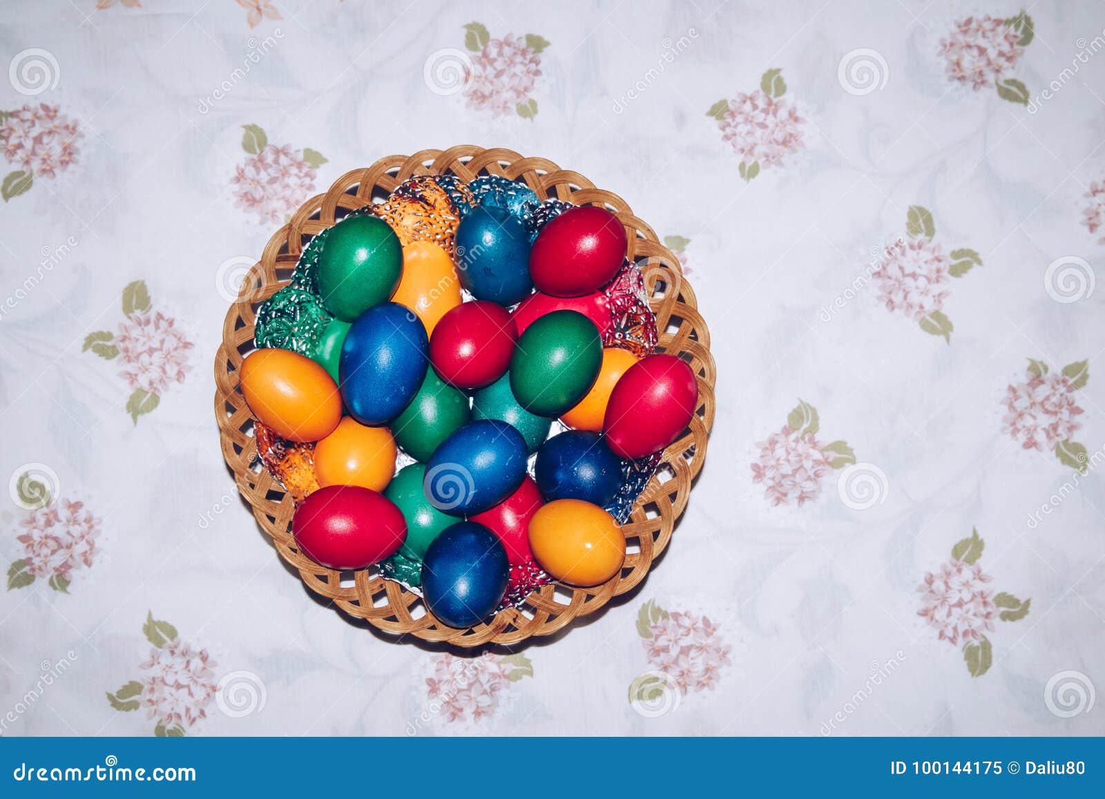 Colorful Easter Eggs in Basket. Happy Easter, Christian Religious ...