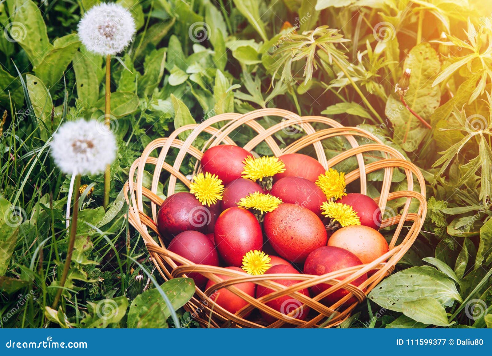 Colorful Easter Eggs in Basket. Happy Easter, Christian Religious ...