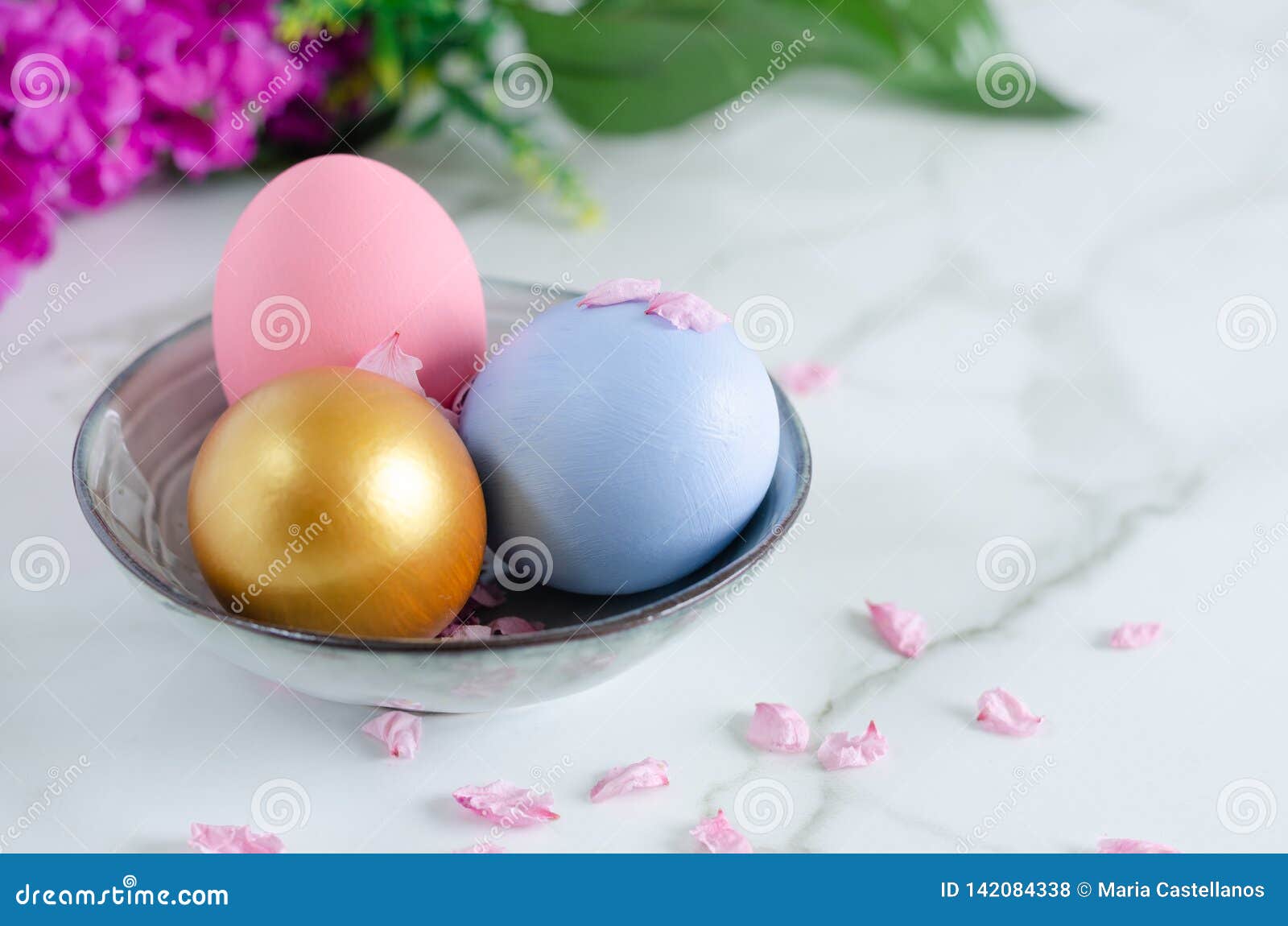 Colorful Easter Eggs In Ceramic Bowl Stock Photo Image of eggs, bowl
