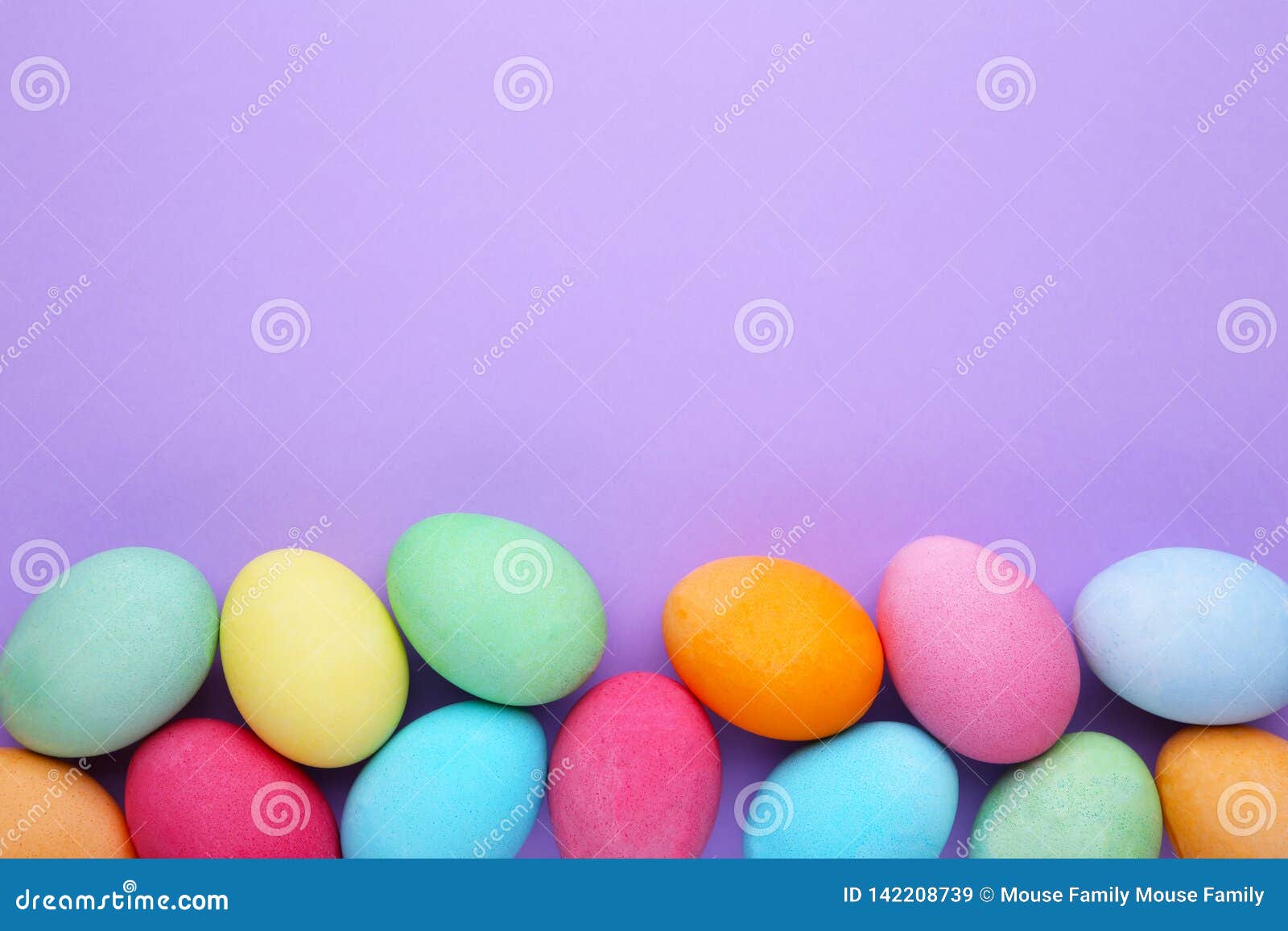 Colorful Easter Eggs on a Purple Background Stock Image Image of