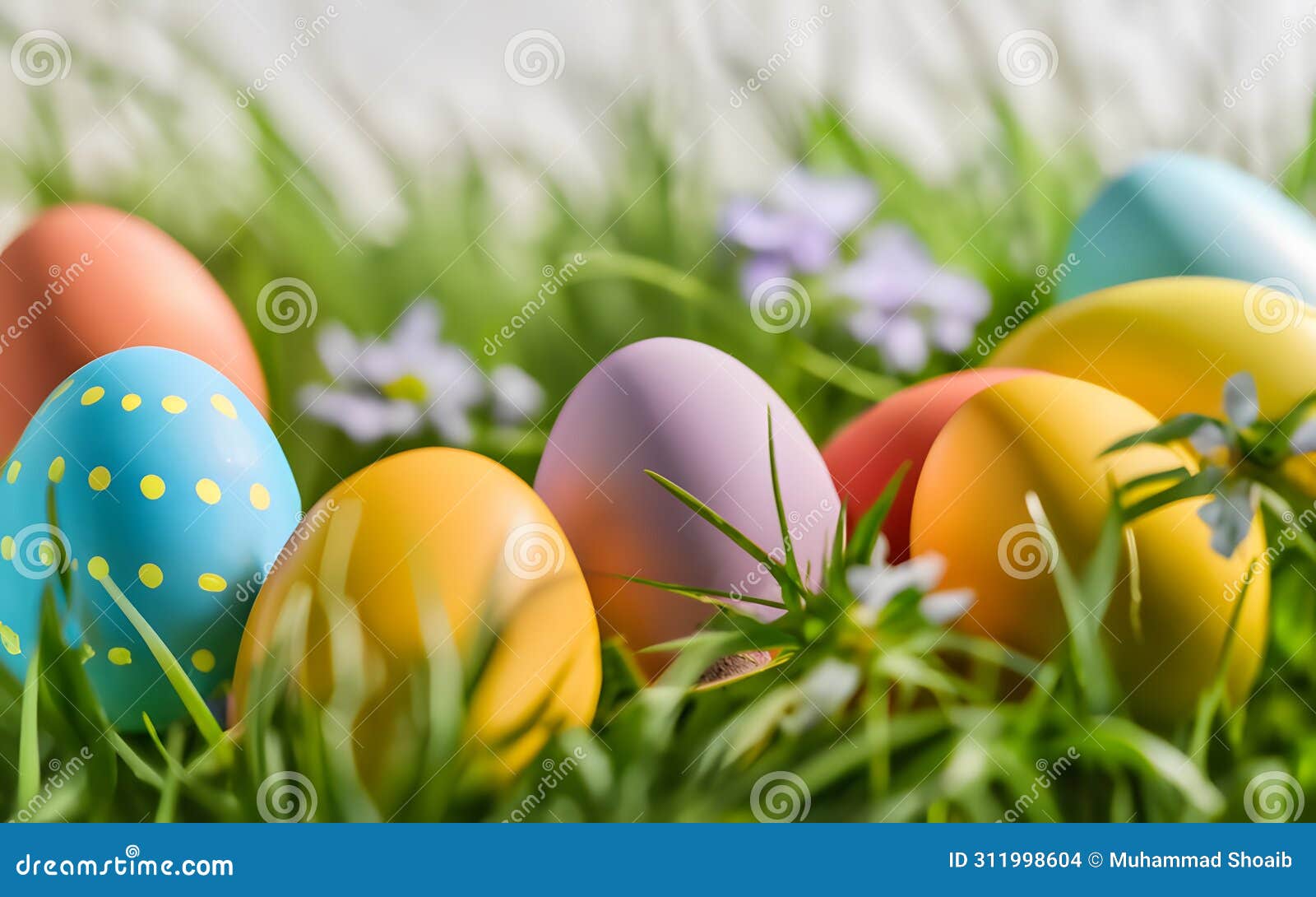colorful eggs easter nestled in grass on pristine white backdrop