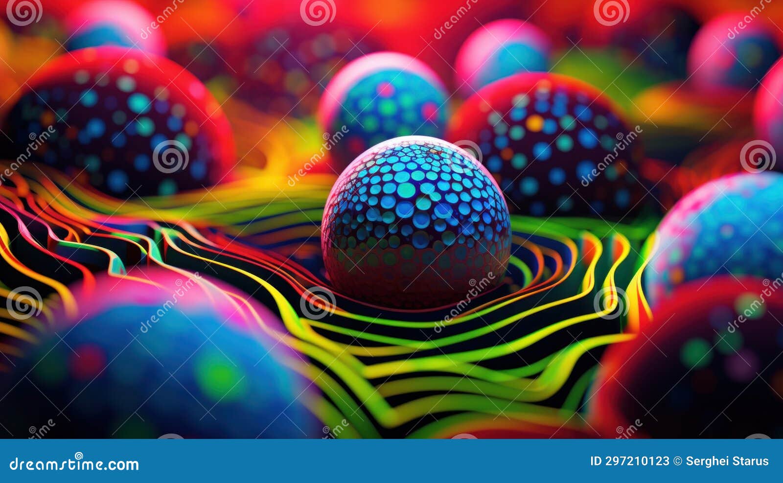 Colorful Eggs in a Psychedelic Pattern, AI Stock Illustration