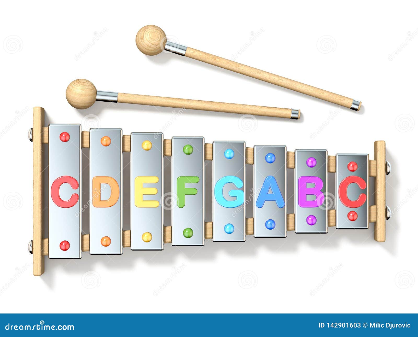 colorful eight note, one octave xylophone 3d