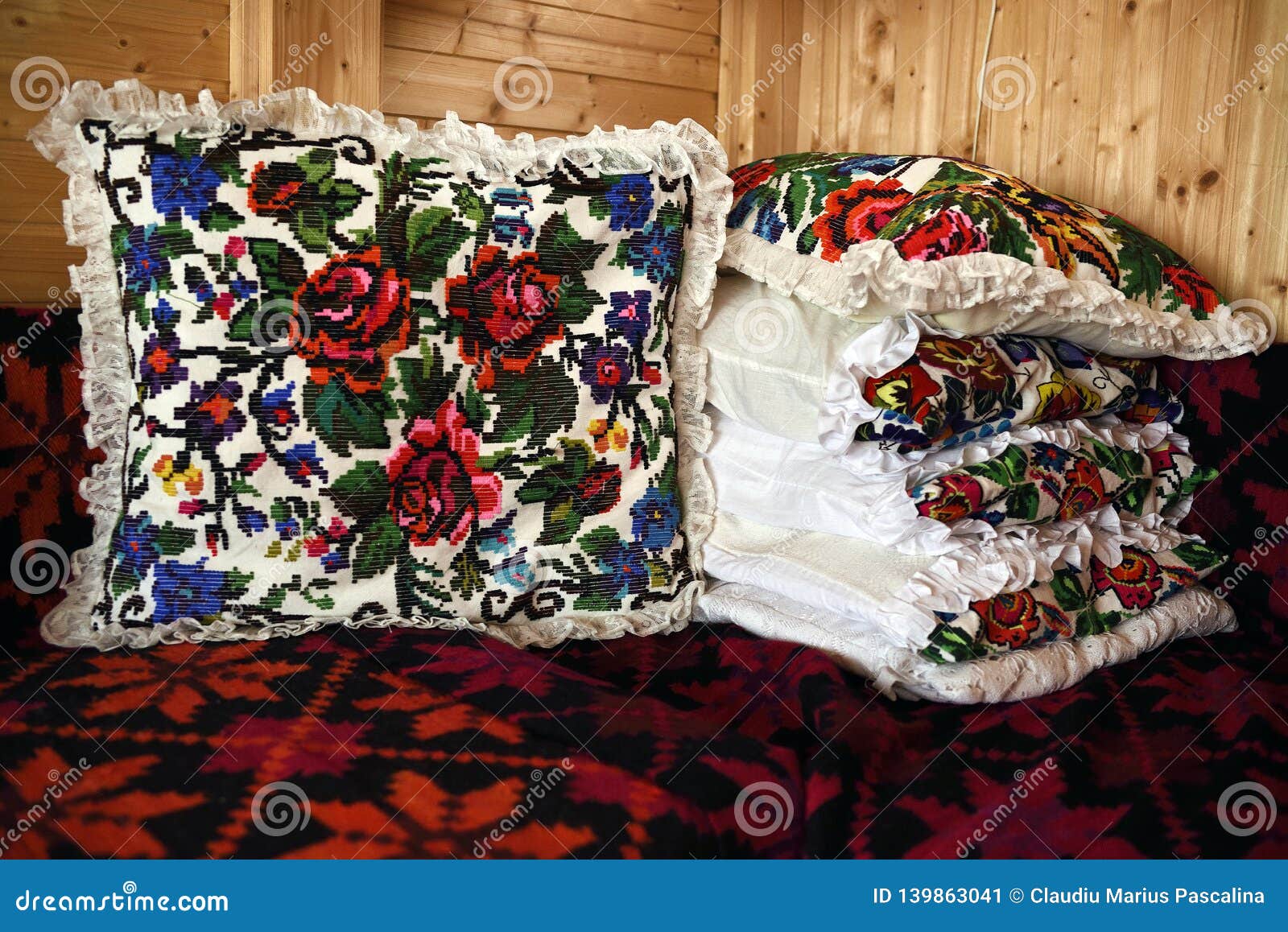 Colorful Embroidered Decorative Pillows from Maramures Region, Romania ...