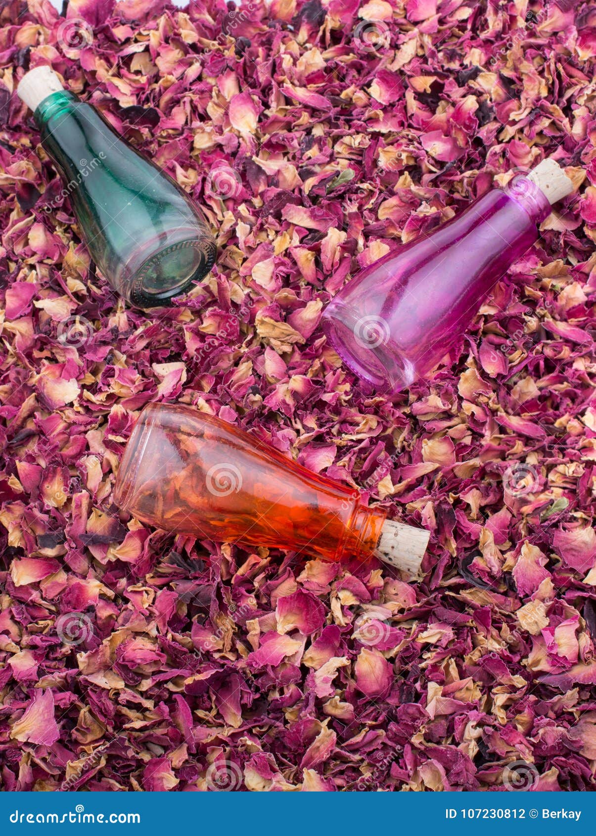 Empty Bottles on Dry Rose Petal Background Stock Photo Image of