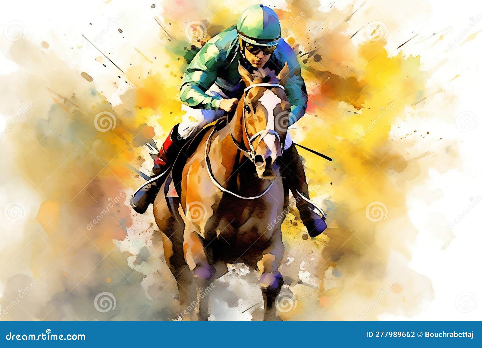 Colorful Equestrian Artwork Featuring Racing Horse and Jockey ...