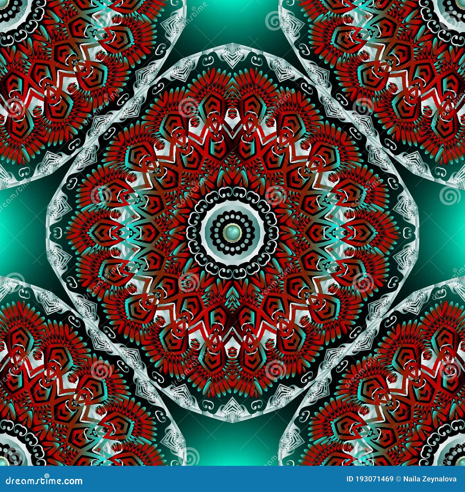 Colorful Ethnic Style Seamless Mandalas Pattern. Vector ...