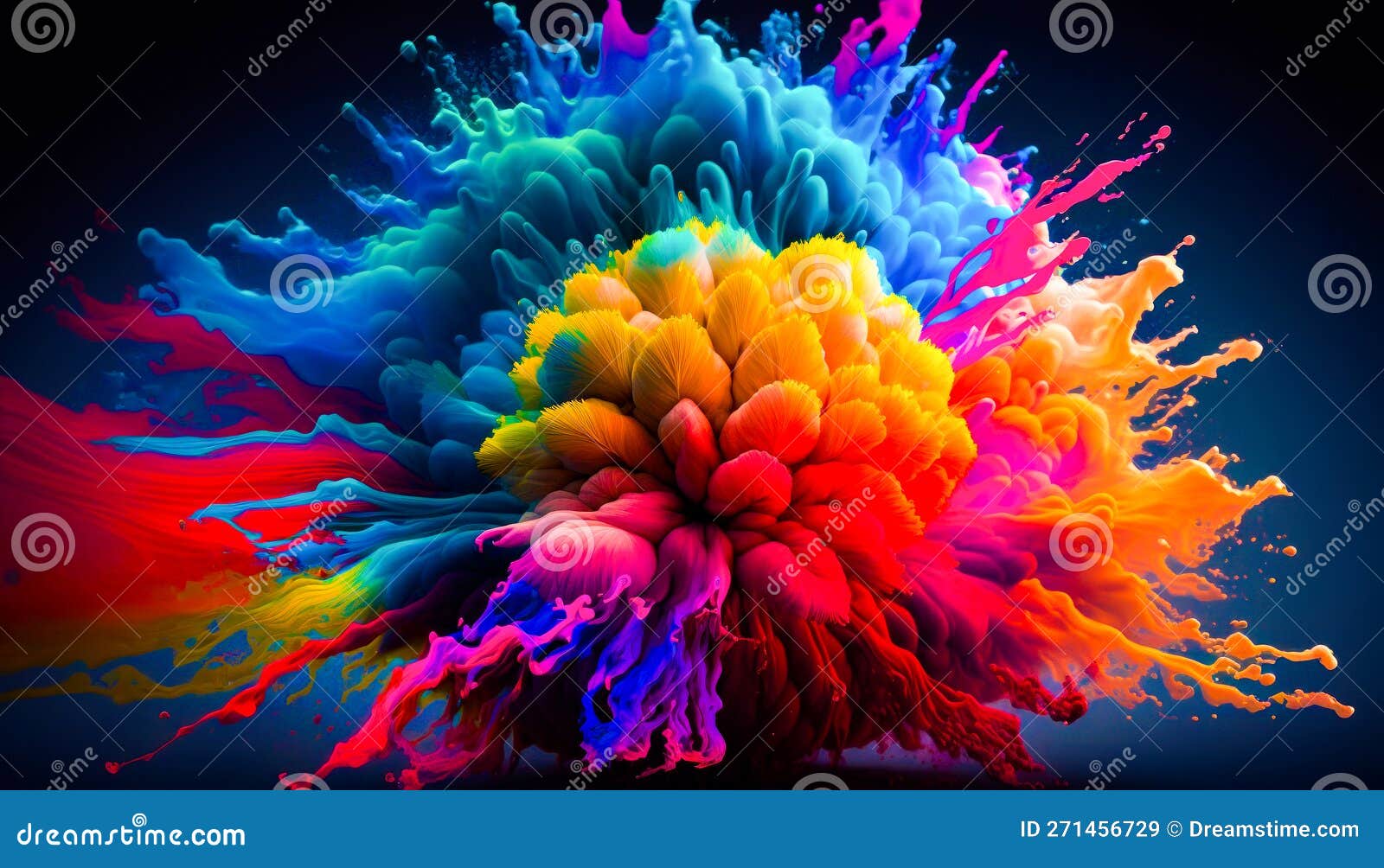Colorful Explosion of Paint on Black Background. Generative AI Stock