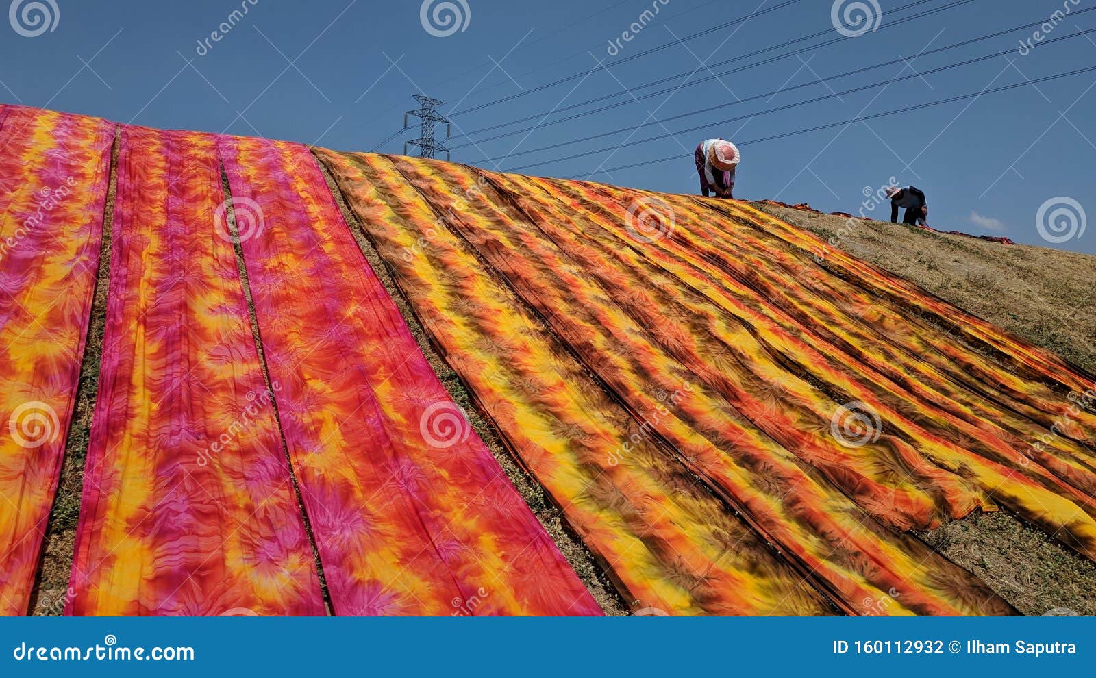 Colorful Fabric Drying after Traditional Dye Process Stock Photo