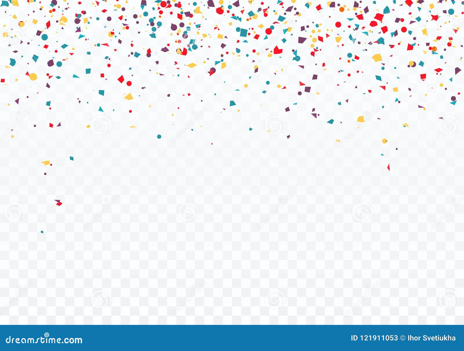 colorful falling confetti. top of the pattern is decorated with confetti.    on transparent background