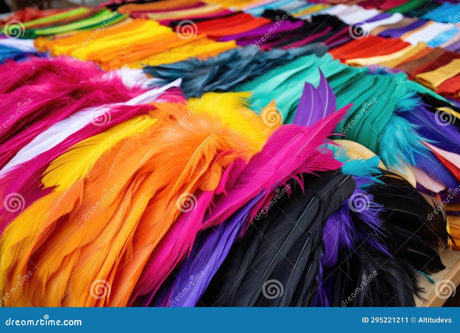 Colorful Feathers and Fabrics for Creating Dance Costumes Stock Image