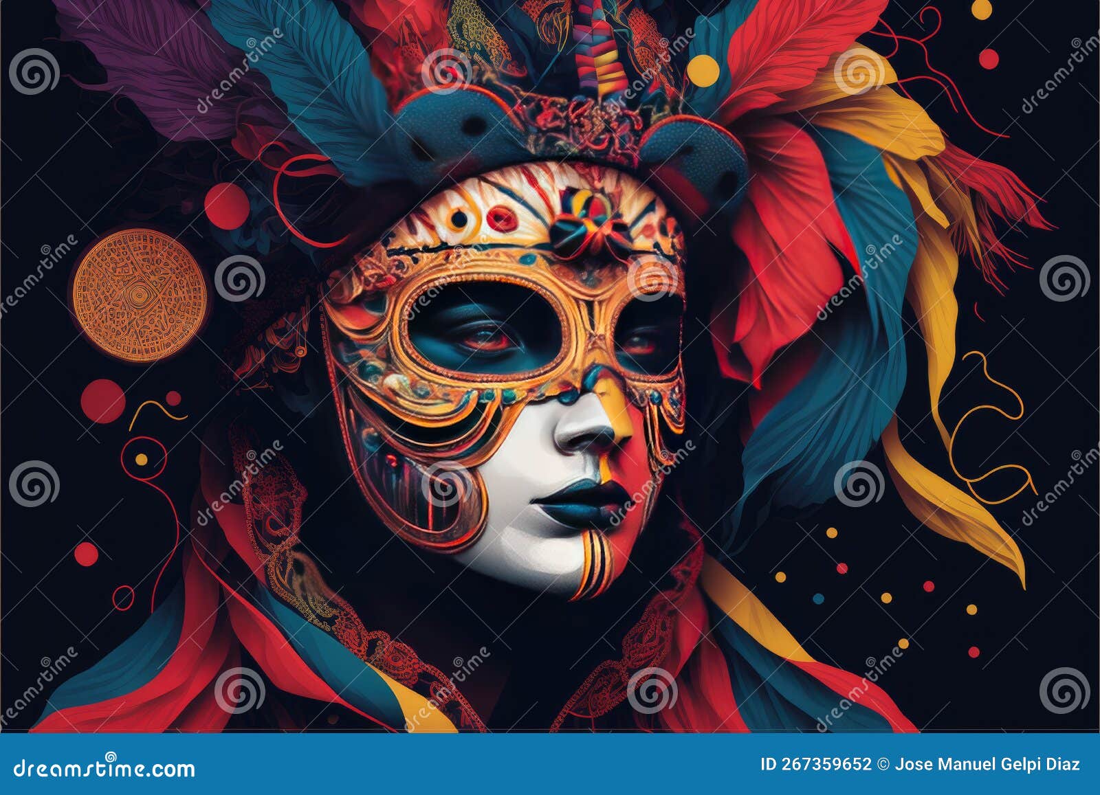 Colorful Female Carnival Costume on a Black Background. Generative AI Stock  Illustration - Illustration of colours, concept: 267359652