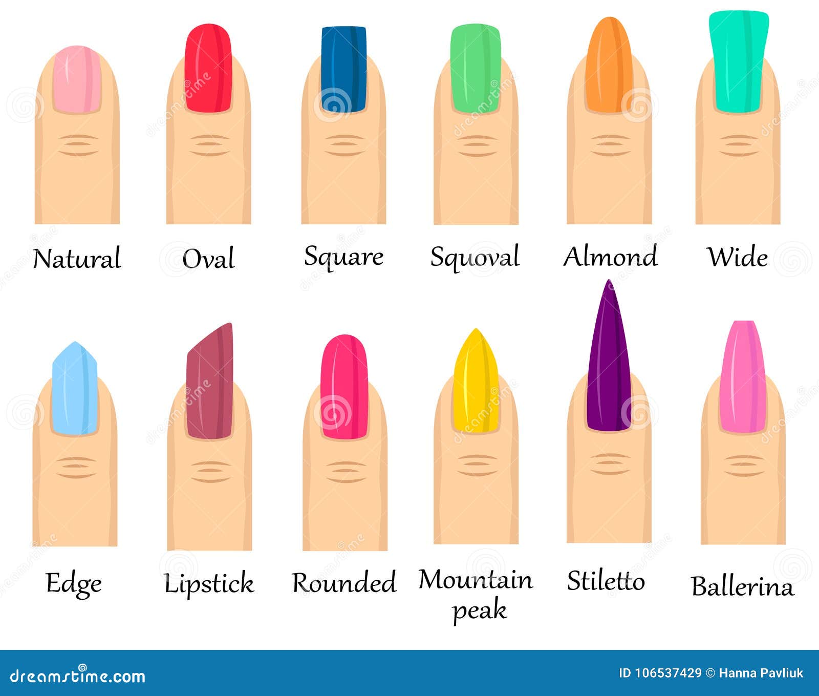 Colorful Fingernails with Different Shape Stock Vector - Illustration ...