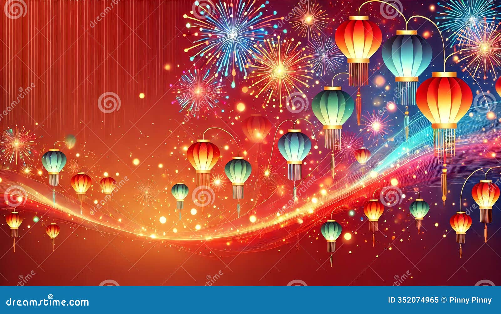 colorful fireworks with glowing paper lanterns, faint confetti, and sparkles, energetic , festive backgrounds