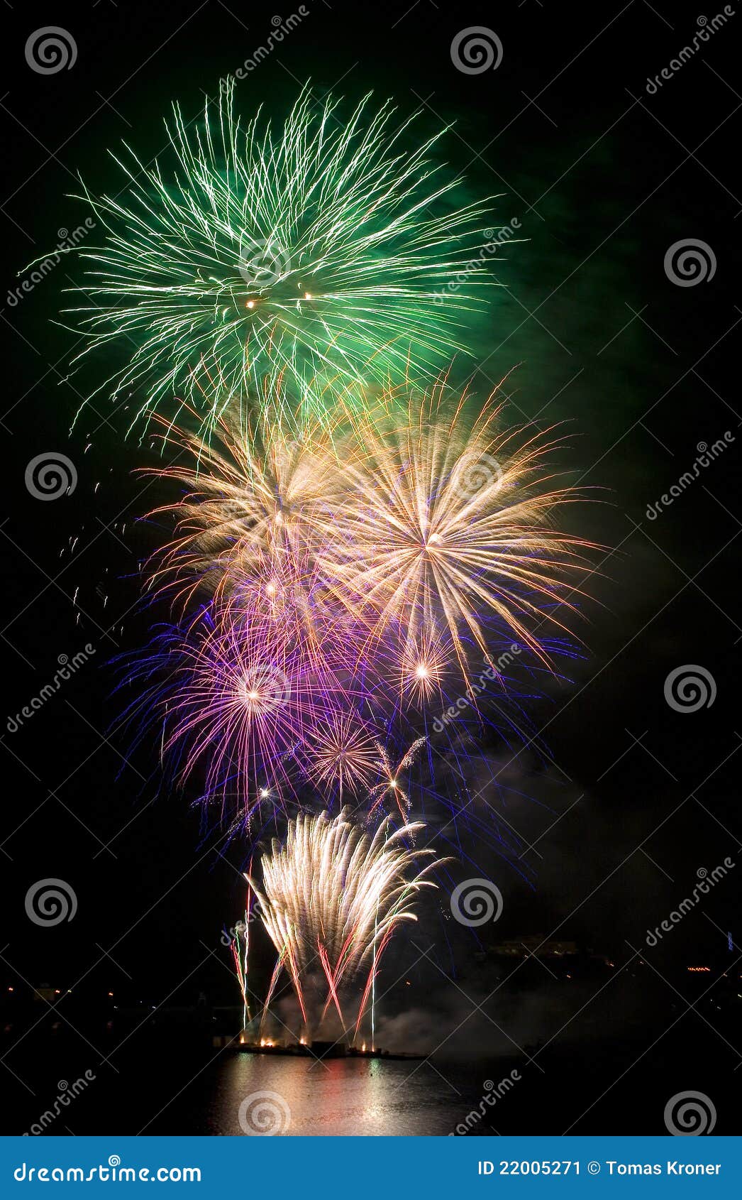 Colorful Fireworks on River Dam Stock Image Image of firework, burst