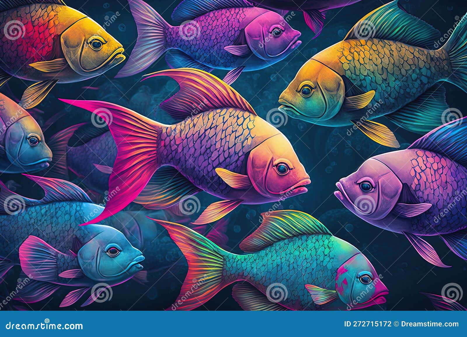 Colorful Fish Background in Neon Colors. Shoal of Fish Pattern Stock ...