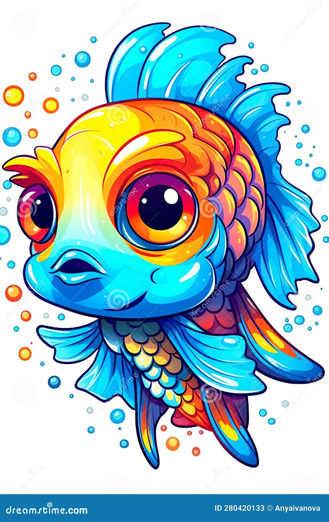 A Colorful Fish with Big Eyes. Generative AI Image. Stock Illustration