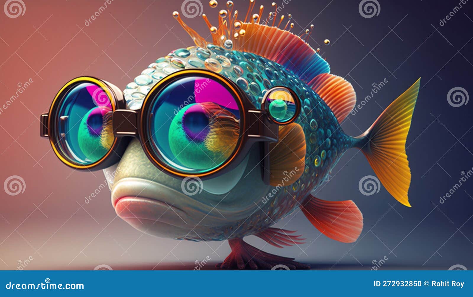 A Colorful Fish with a Very Large Glasses on Its Head Ai