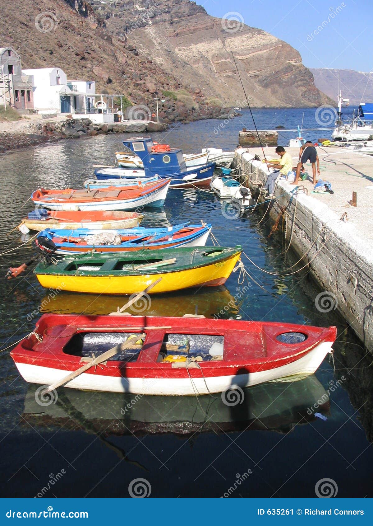 colorful fishing boats, santorini, greece