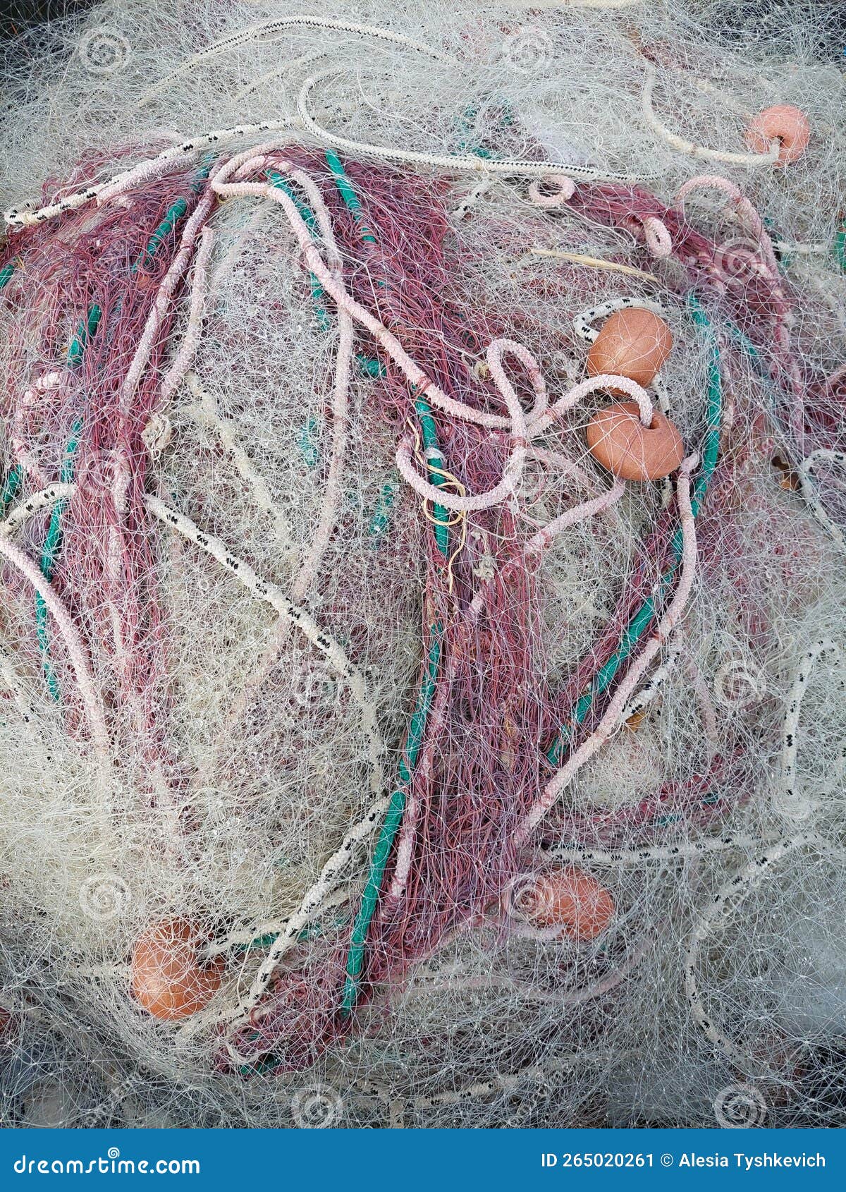 Colorful Fishing Nets and Floats Stock Image - Image of circle
