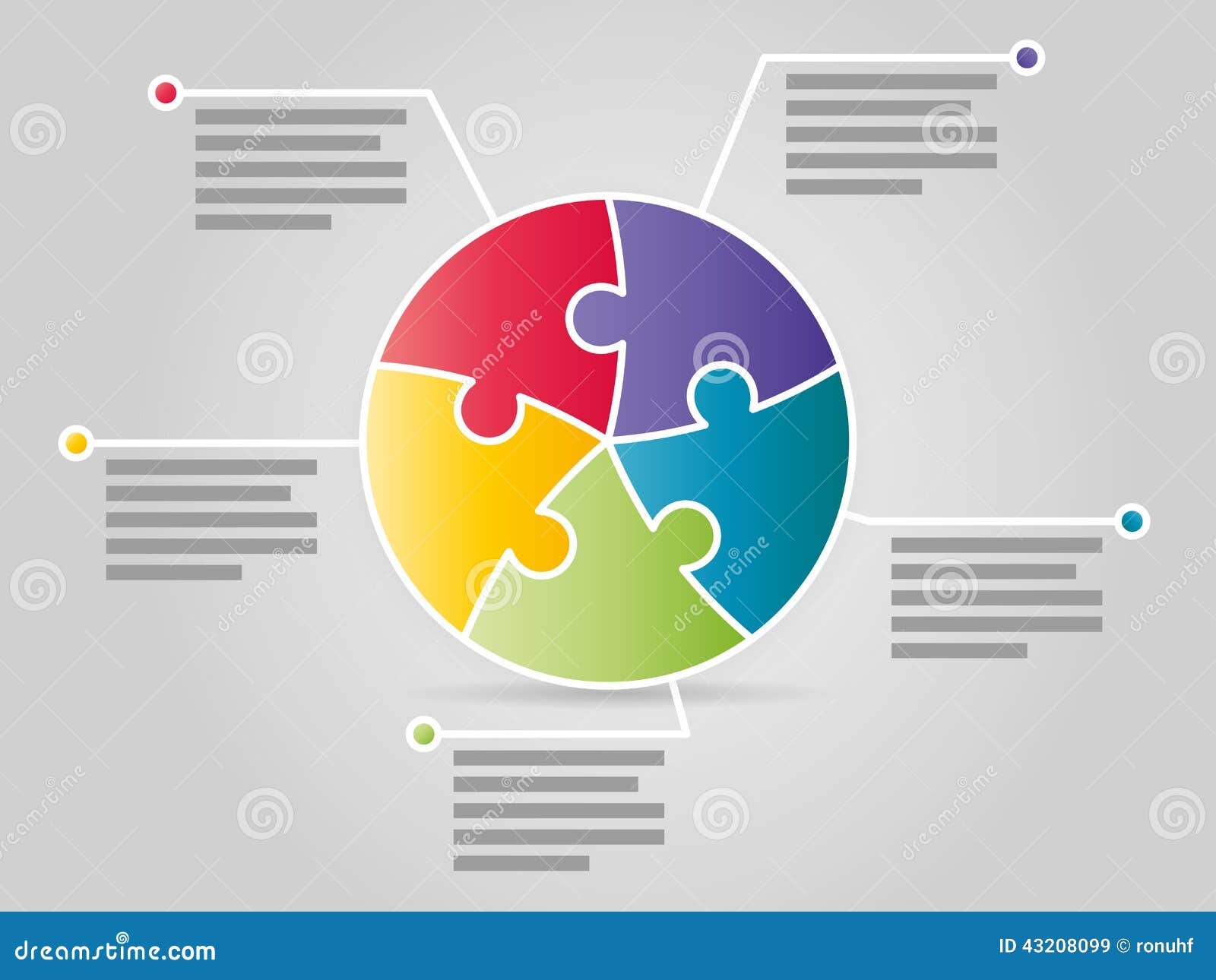 colorful five sided circle puzzle presentation infographic template