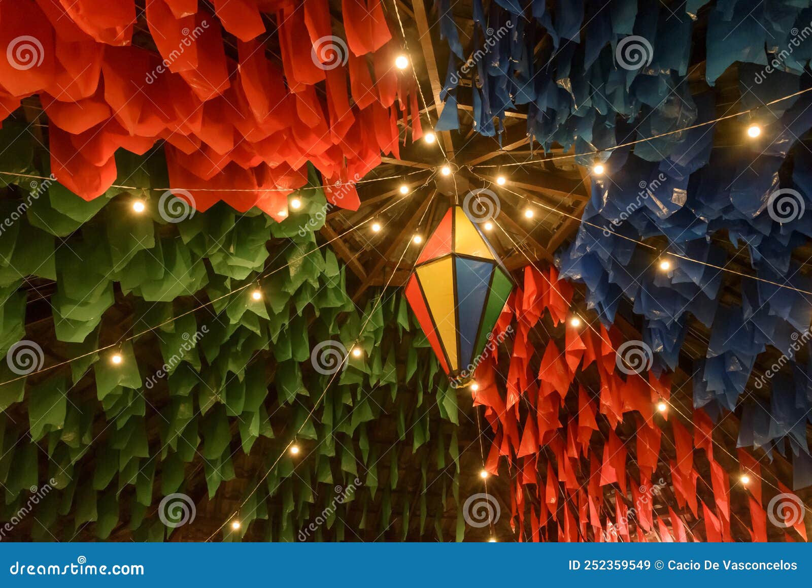 colorful flags and decorative balloon for the saint john party, which takes place in june in northeastern brazil