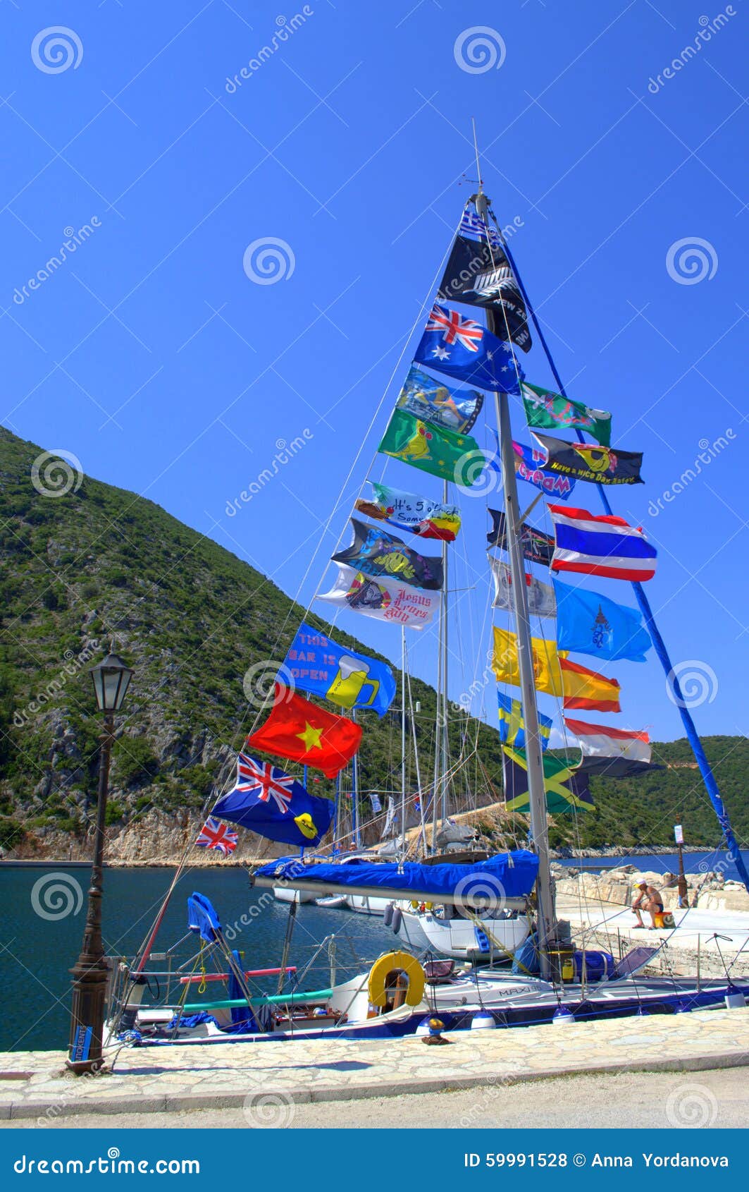 sailboat with flags
