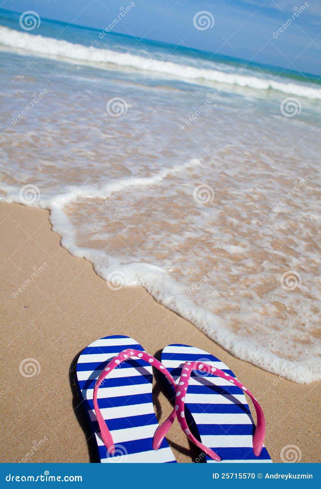 Colorful Flip  flop  Sandals  On Sea Beach Stock Photo 