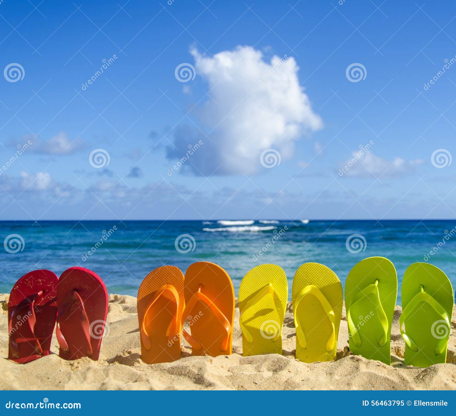 Colorful Flip Flops on the Sandy Beach Stock Image - Image of rest