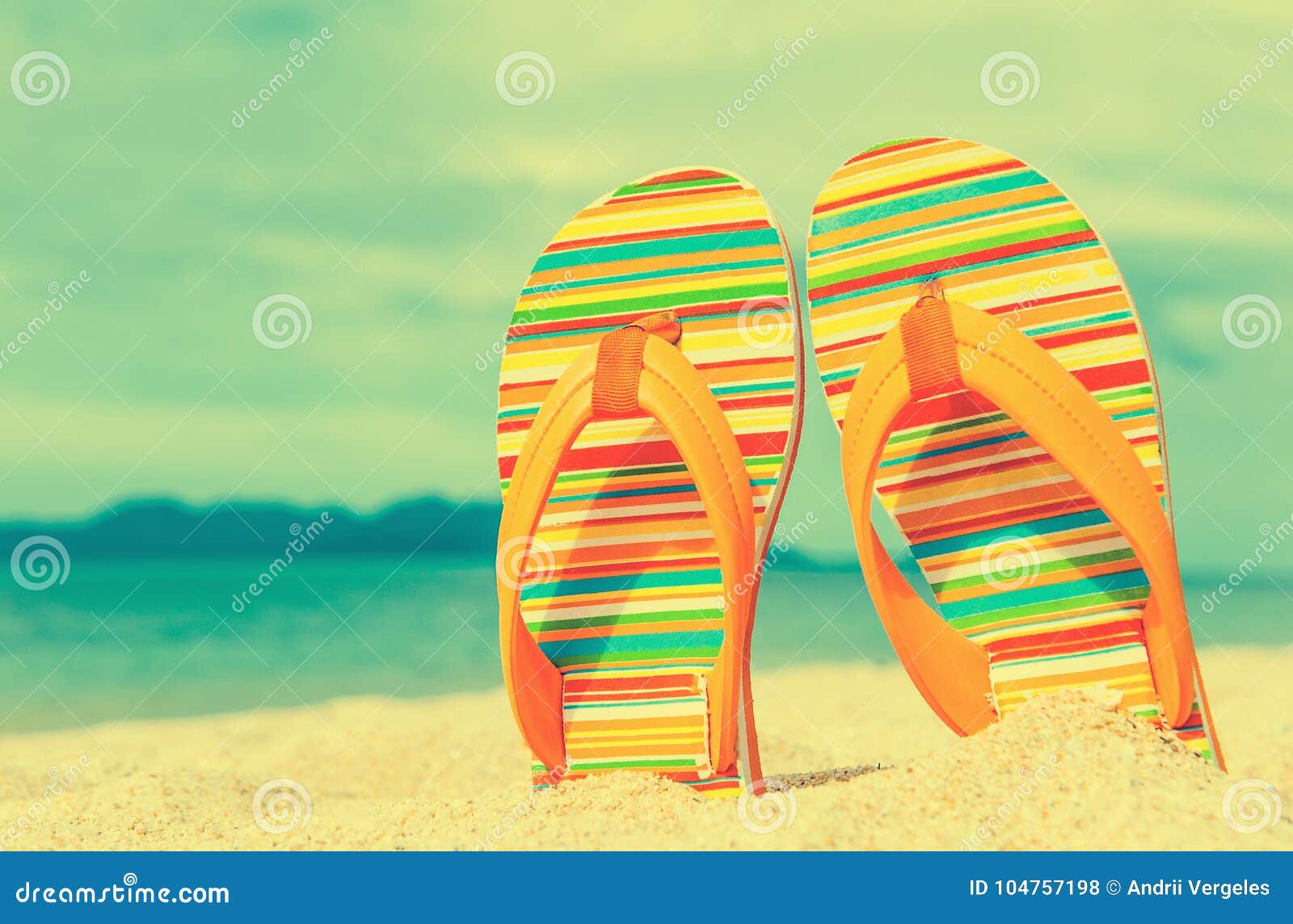 Colorful Flip Flops on the Sandy Beach Stock Photo - Image of love ...