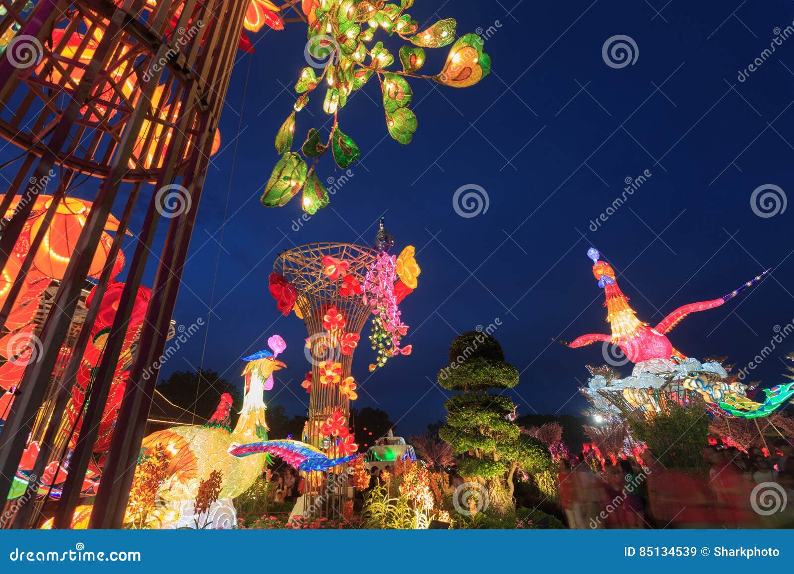 chinese new year parade float display and fireworks