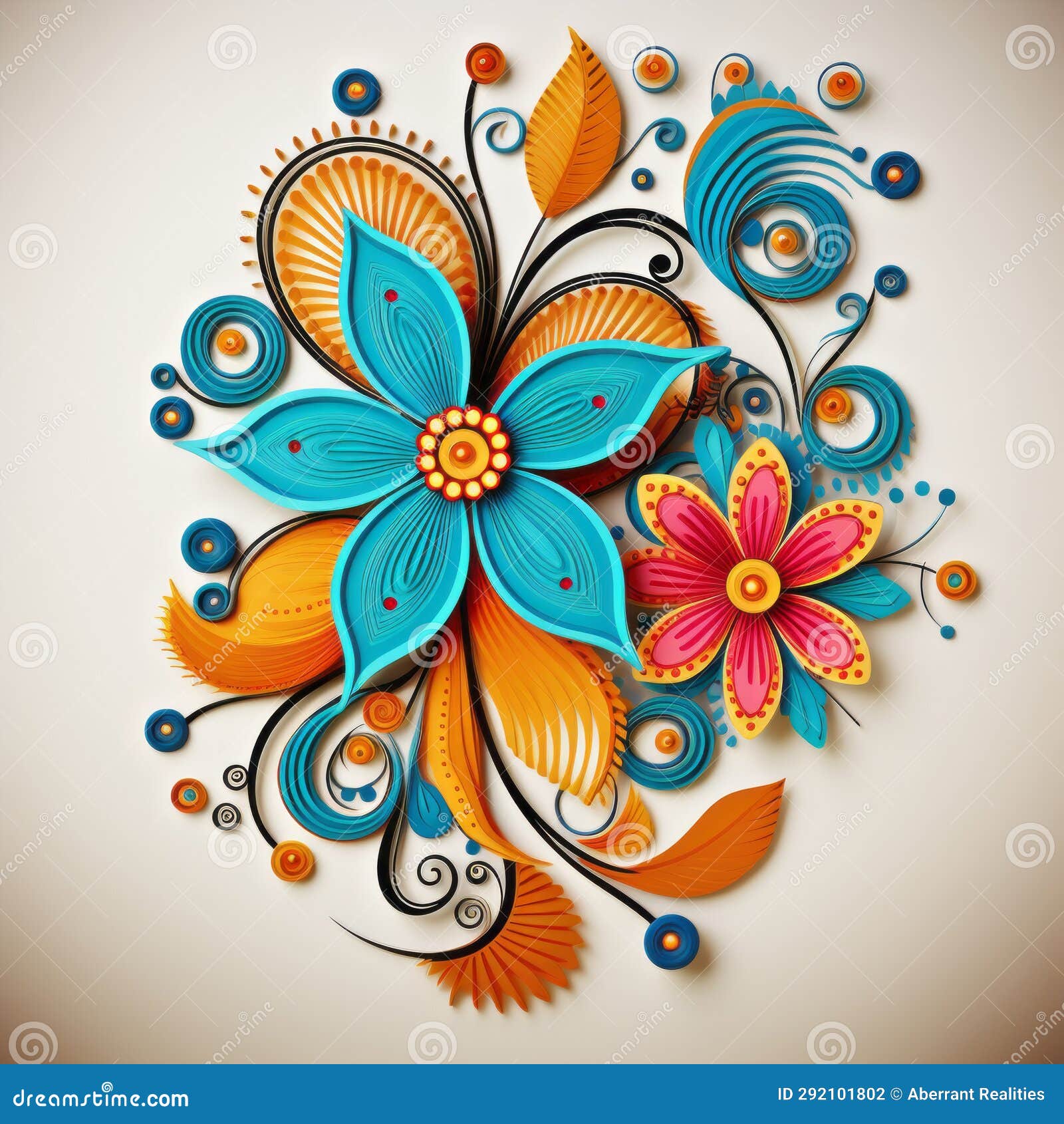 Colorful Floral Design on a Beige Background Stock Illustration