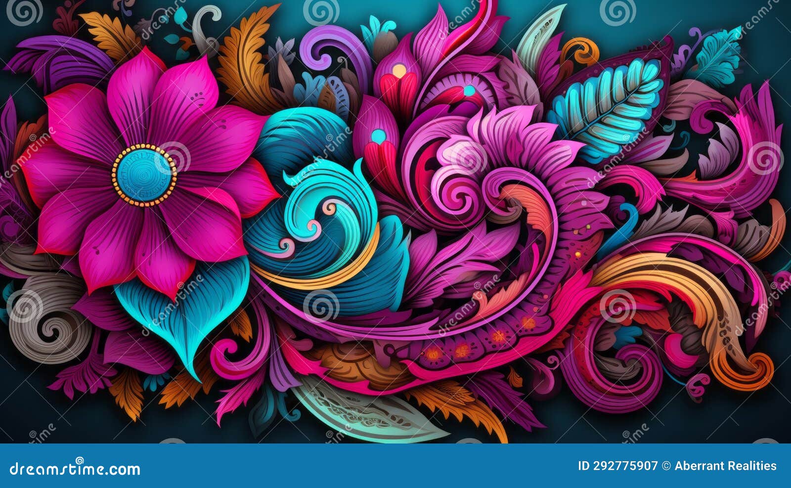 Colorful Floral Design on a Dark Blue Background Stock Illustration