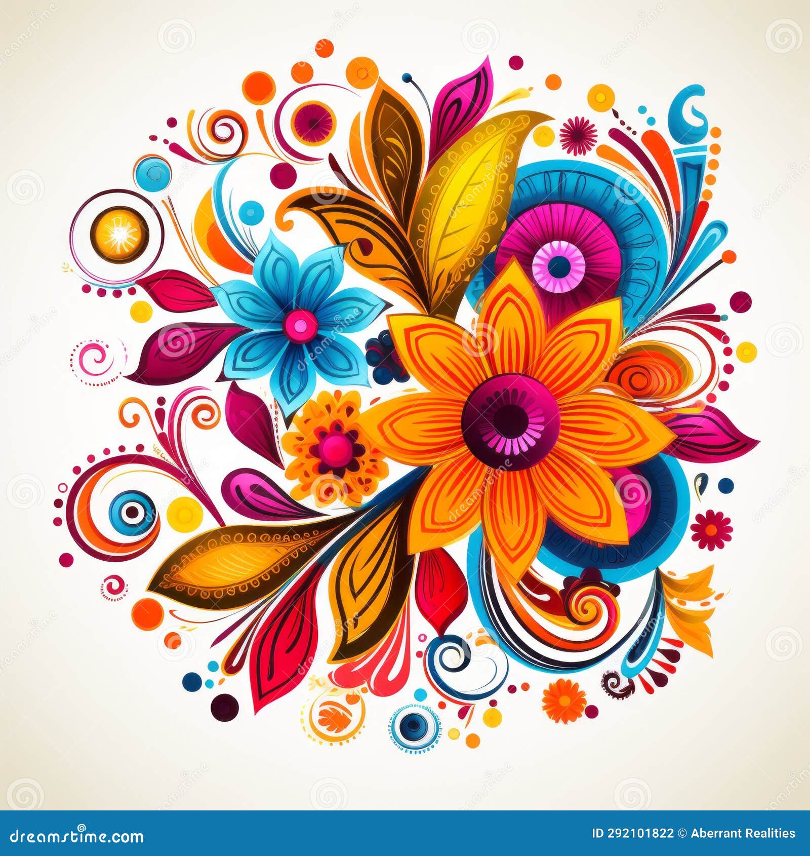 Colorful Floral Design on a White Background Stock Illustration