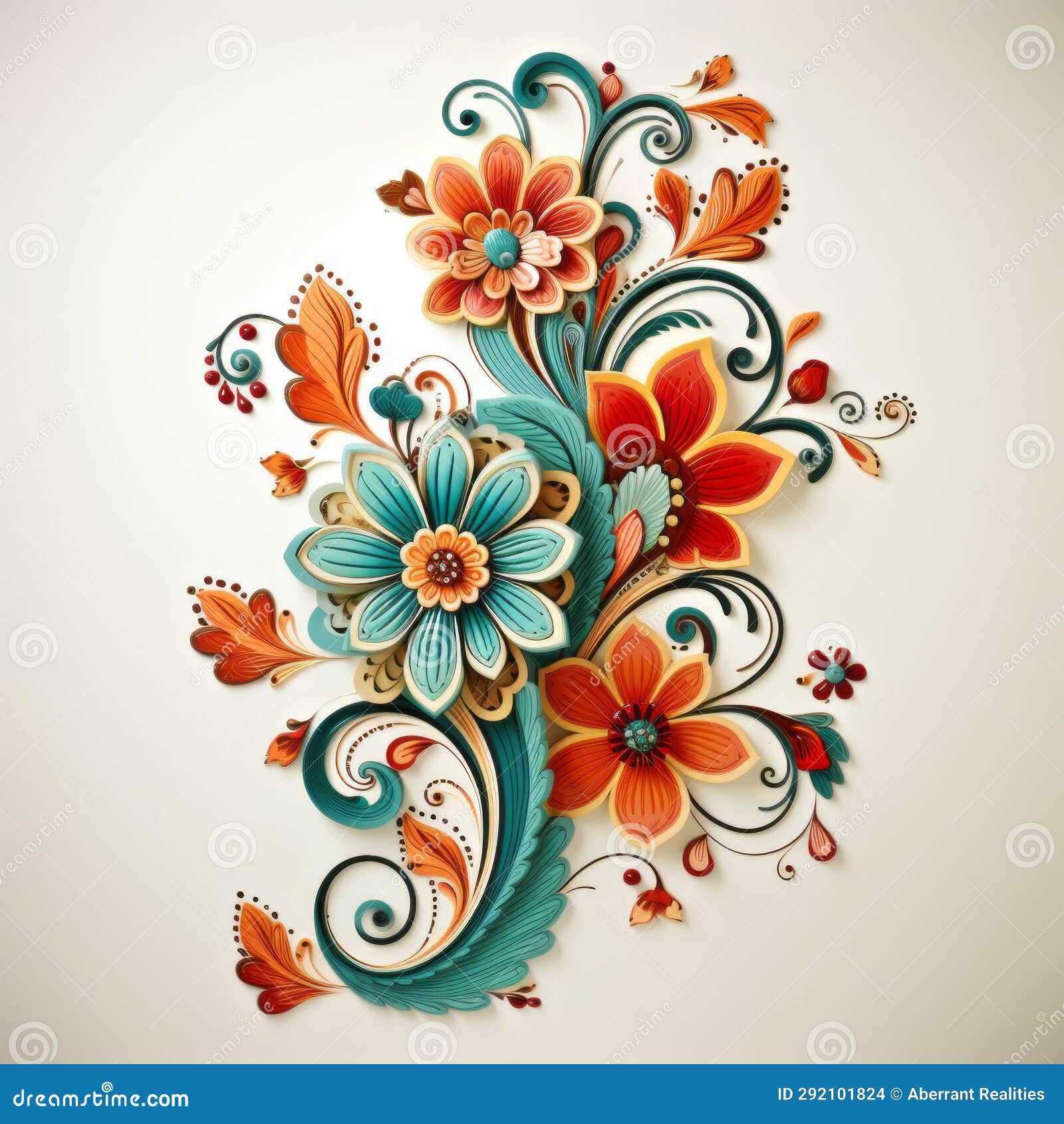 Colorful Floral Design on a White Background Stock Illustration