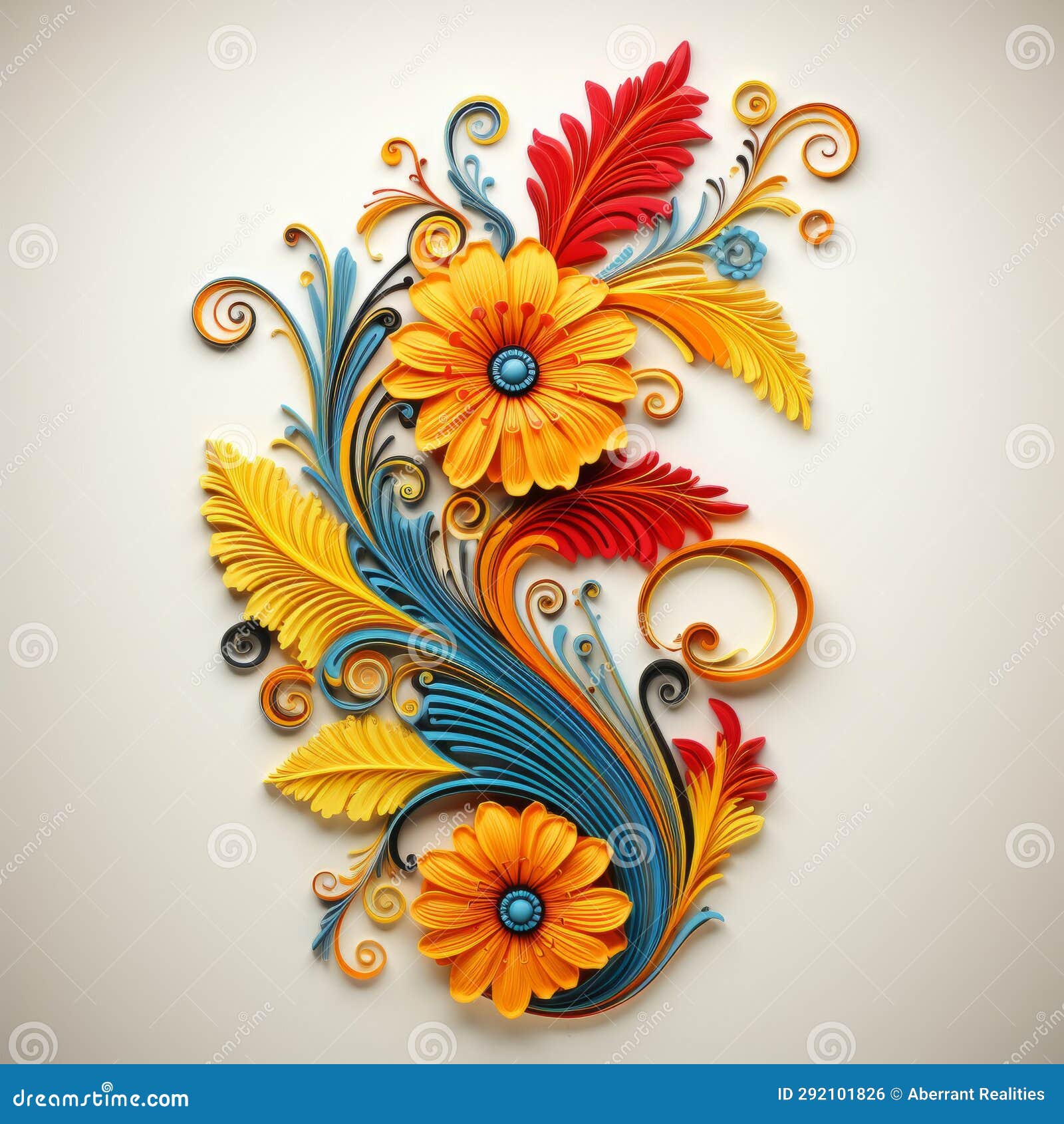 Colorful Floral Design on a White Background Stock Illustration