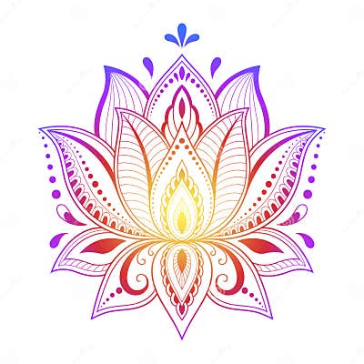 Colorful Floral Pattern for Mehndi and Henna Drawing. Hand-draw Lotus ...