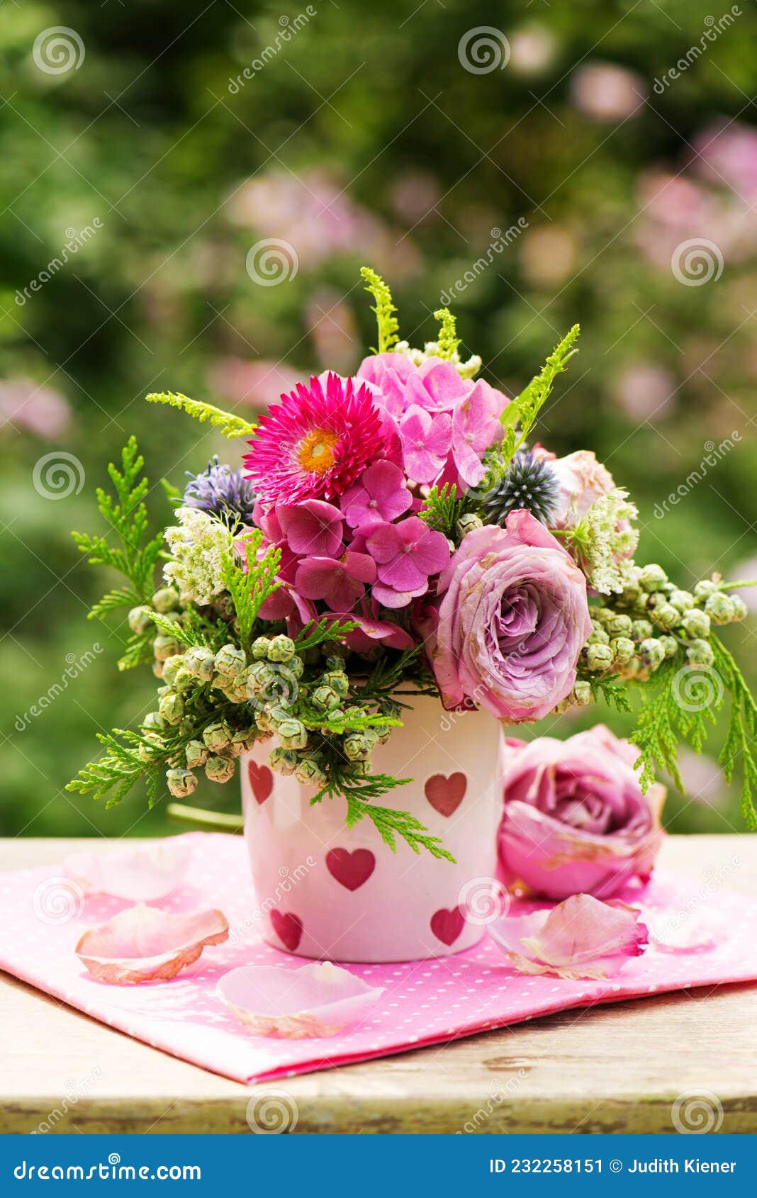 Colorful Flower Bouquet in a Coffee Cup Stock Image Image of