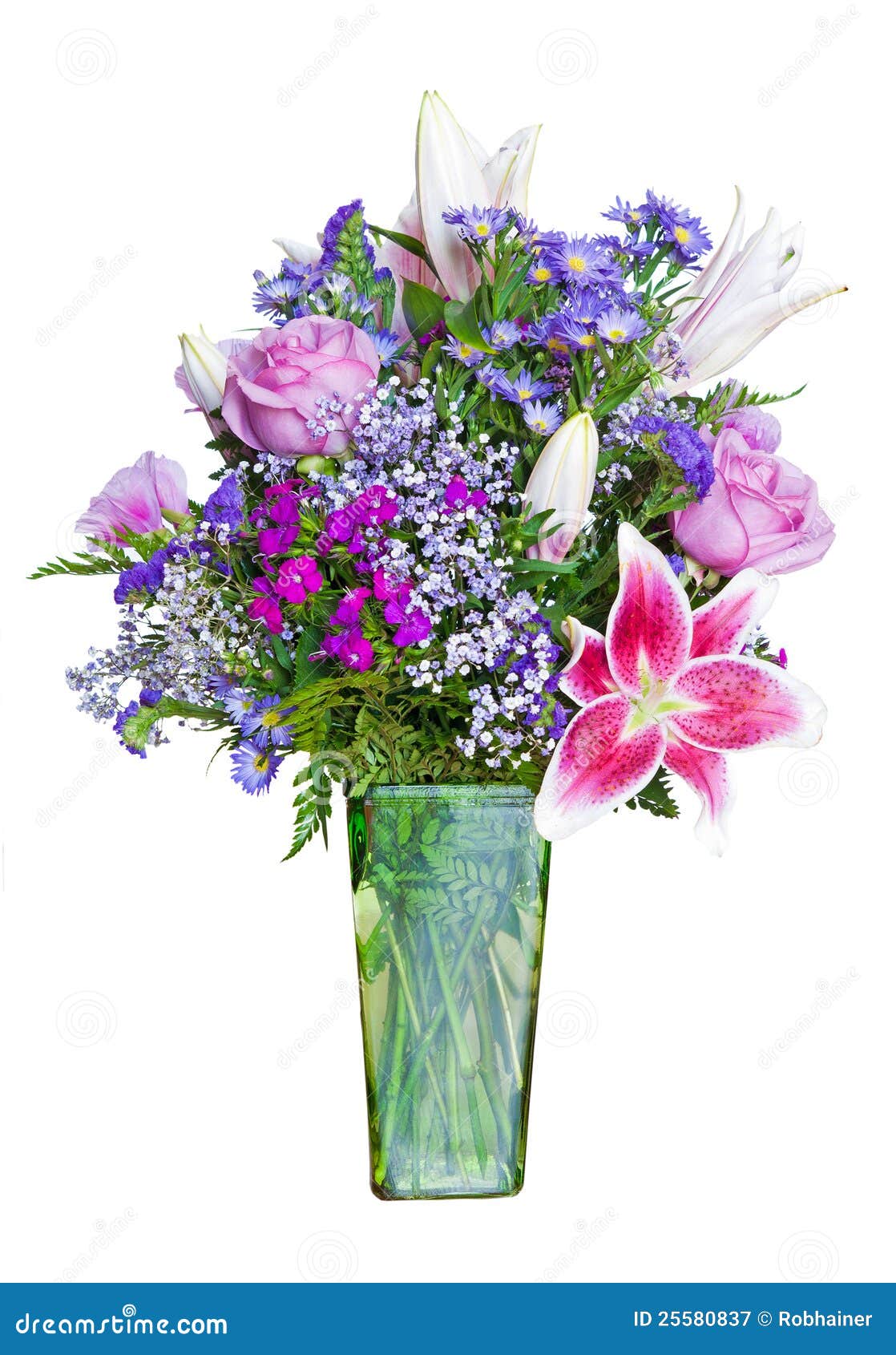 colorful flower bouquet in green vase