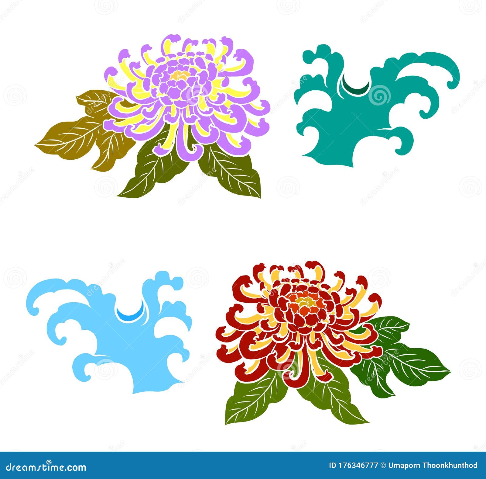 Chinese Cloud and Chrysanthemum Vector for Coloring Book and Printing on  White Background. Stock Vector - Illustration of beauty, carp: 176346777