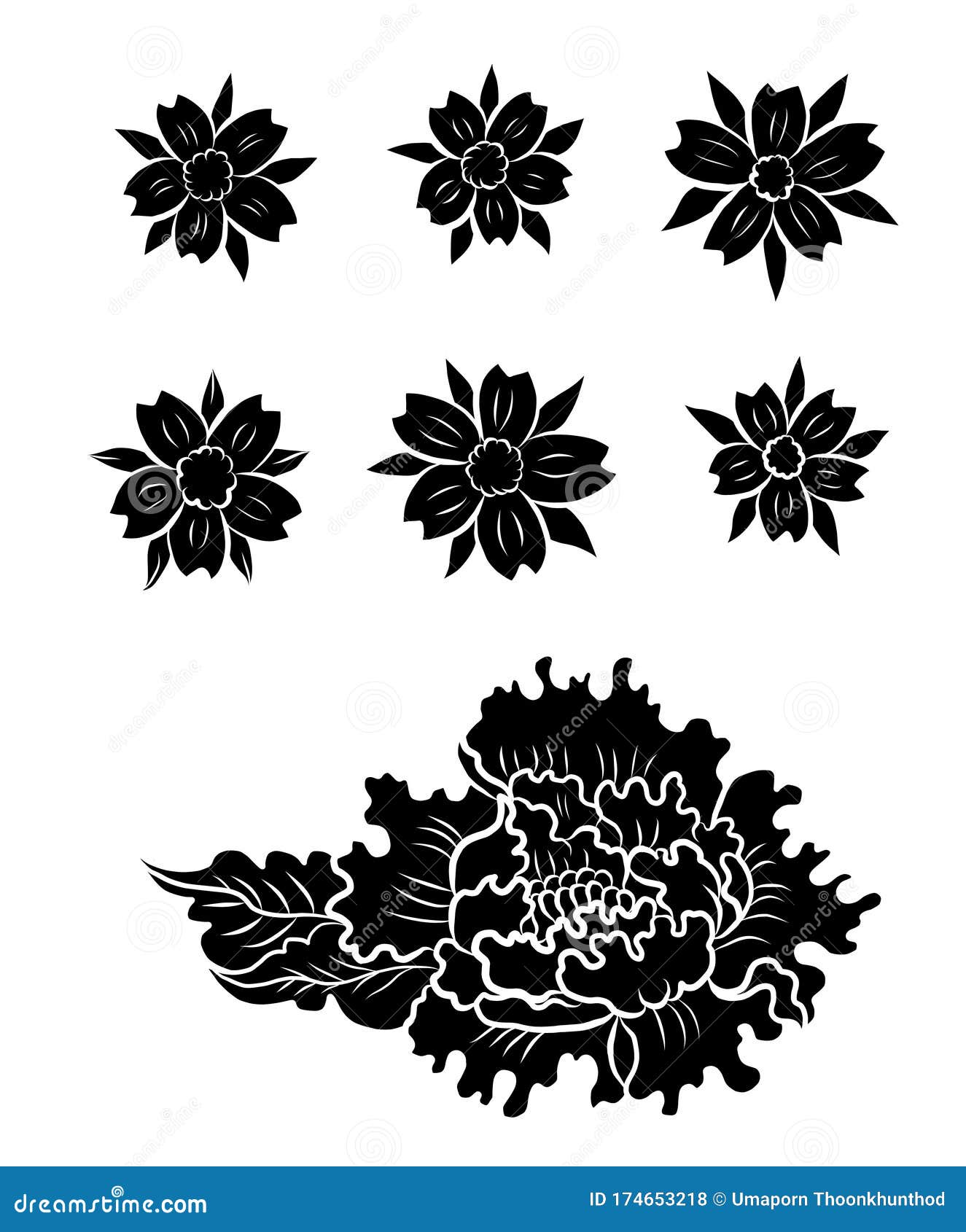 Chrysanthemum Flower Vector For Tattoo Design On White Background.Beautiful  Line Art With Peony Flower Illustration On Isolated. Stock Vector -  Illustration Of Decorative, Bouquet: 174653218