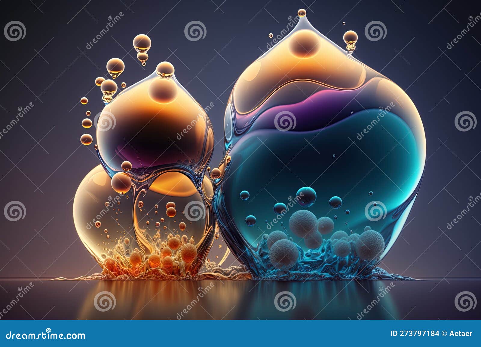 colorful fluid bubbles abstract background, isomorphic blobs and spheres, 3d liquid style art